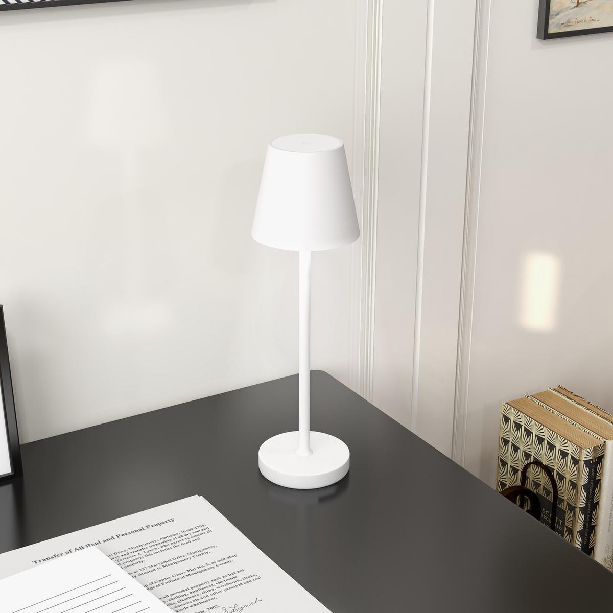 TISCHLAMPE Aufladbare USB Tischleuchte mit 3 Lichtfarben für Wohnzimmer Weiß - Weiß, Metall (11.2/11.2/36.5cm) - HOMCOM
