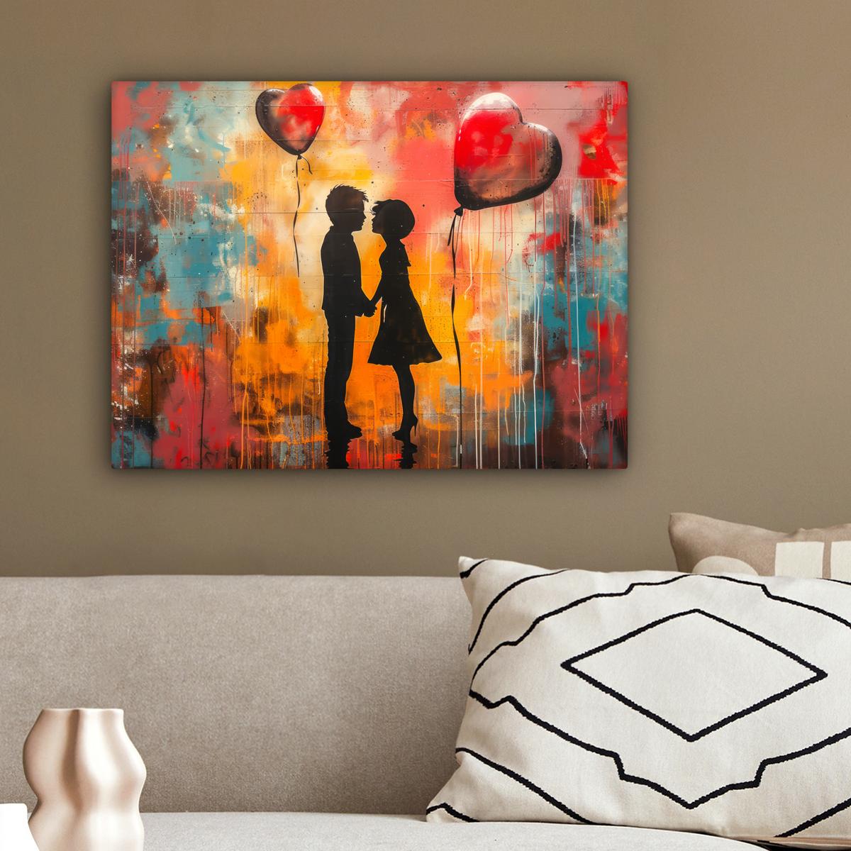 LEINWANDBILD Straßenkunst - Liebe - Graffiti - Kunst - Banksy Wandbild 40x30 cm - Orange, Textil (40/30cm) - MuchoWow
