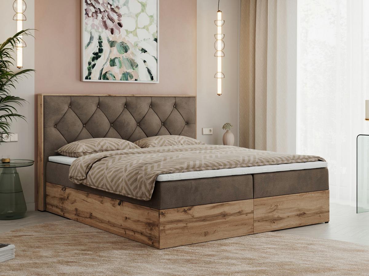 BOXBETT VENETO 140/200 Braun Velvet - H4 - Braun, Holz/Textil (140/200cm) - MKS