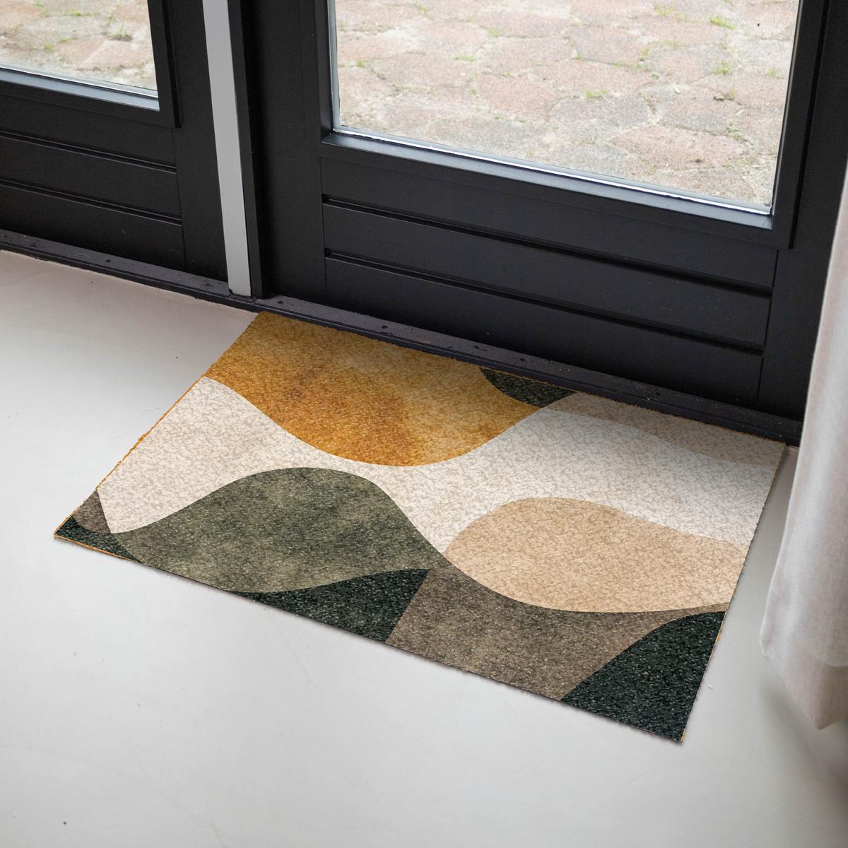 FUSSMATTE Formen - Ockergelb - Abstrakt Flurteppich 90x60 cm - Multicolor, Kunststoff (90/0.4cm) - MuchoWow