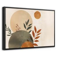 LEINWAND Bilder mit Rahmen - Formen - Rund - Blätter - Beige - 30x20 - Rostfarben, Textil (30/20cm) - MuchoWow