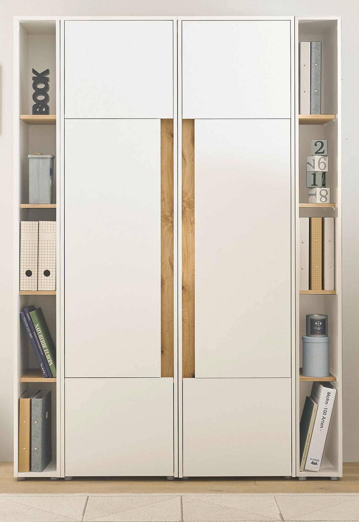 AKTENSCHRANK Set 4-teilig grau matt, Eiche Wotan 140 x 200 cm, Schrank-Regal-Kombination mit 20 Fächern - Eichefarben/Eiche Wotan, Holzwerkstoff/Kunststoff (140/200/40cm) - Furn.Design