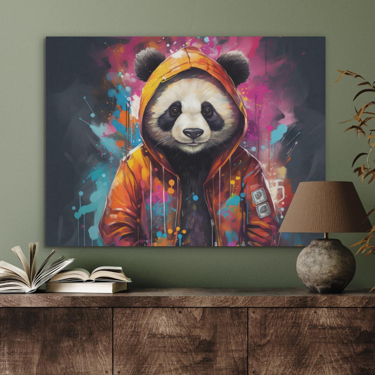 AKUSTIKBILD Panda - Jacke - Graffiti - Orange Gemälde 80x60 cm - Orange, Kunststoff (80/60/0.9cm) - MuchoWow