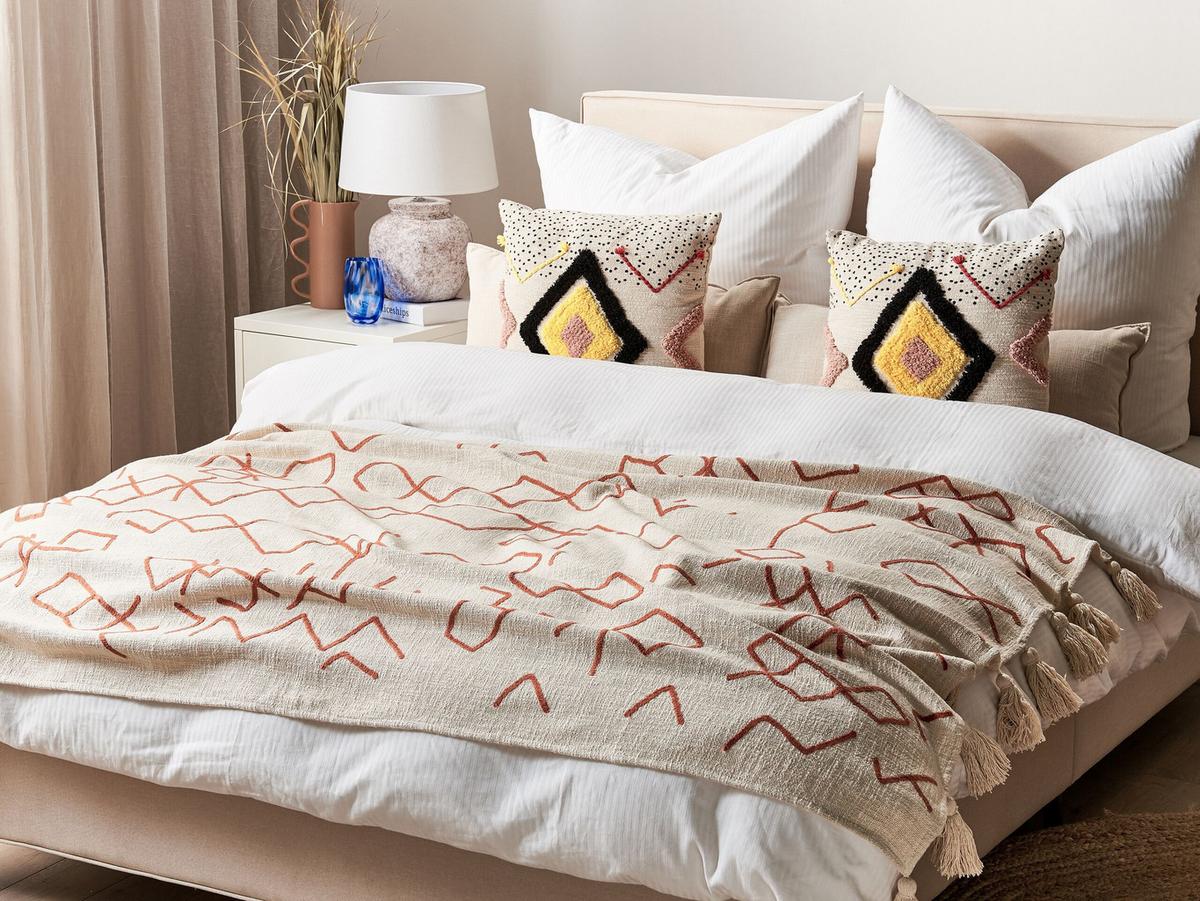 DECKE Beige Bhiwani 130/180 cm - Beige, Naturmaterialien/Textil (130/180cm) - Beliani