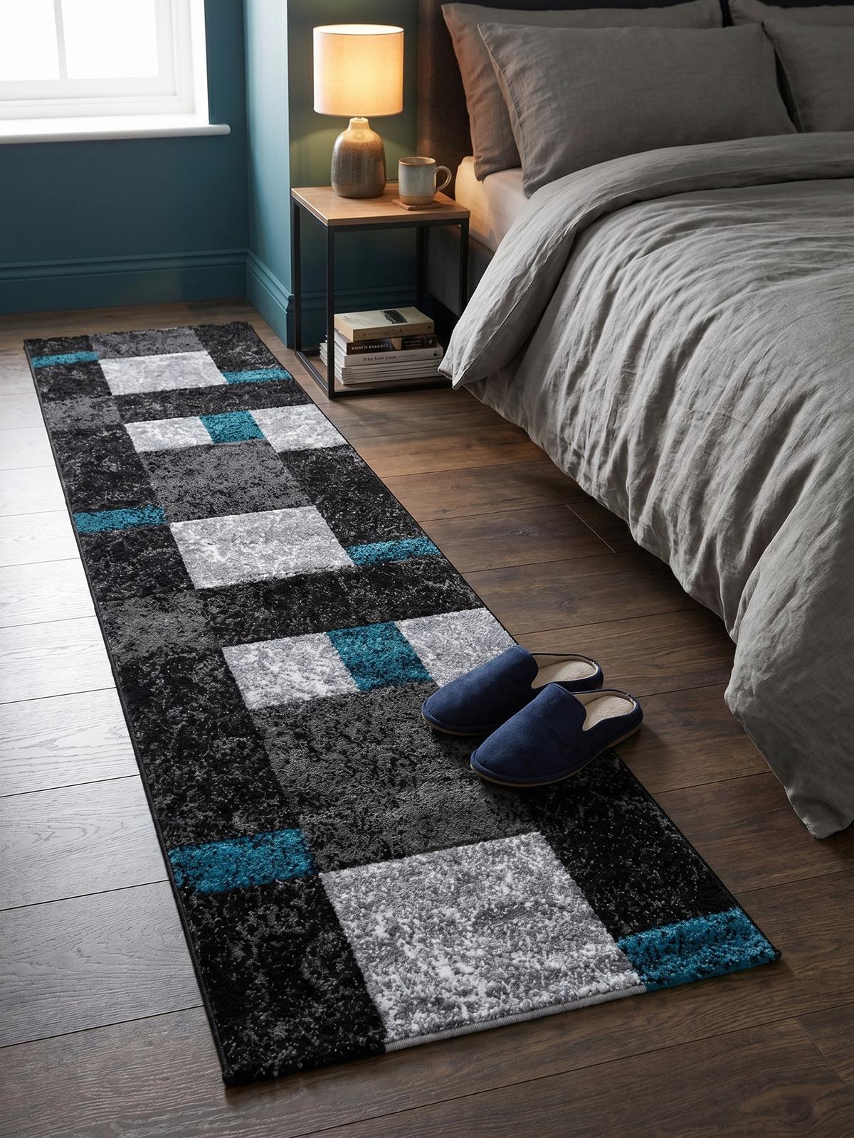 KURZFLORTEPPICH LATEMAR, kariert, Türkis, 80 x 300 cm - Blau, Textil (80/300cm) - KADIMA DESIGN