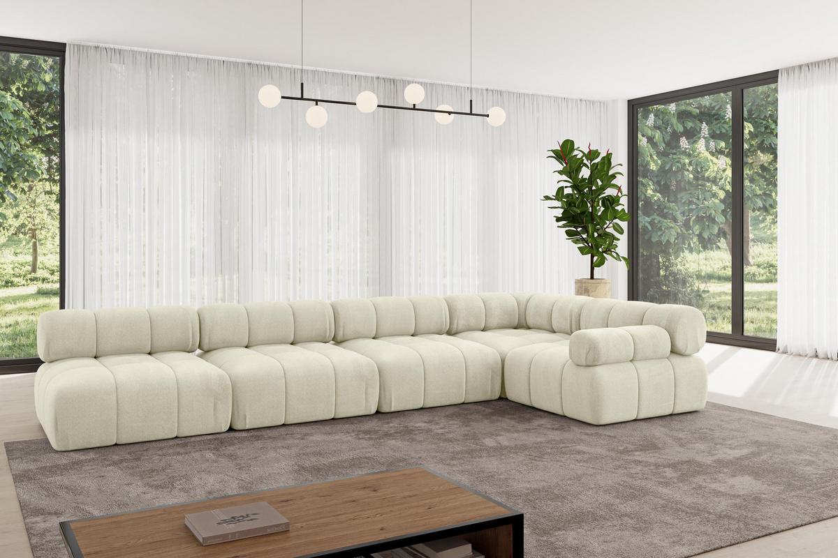 ECKSOFA modulares Sofa Mende-L3 - 380x190x70 cm Beige Velours - Beige, Holzwerkstoff/Textil (380/190cm) - ALTDECOR