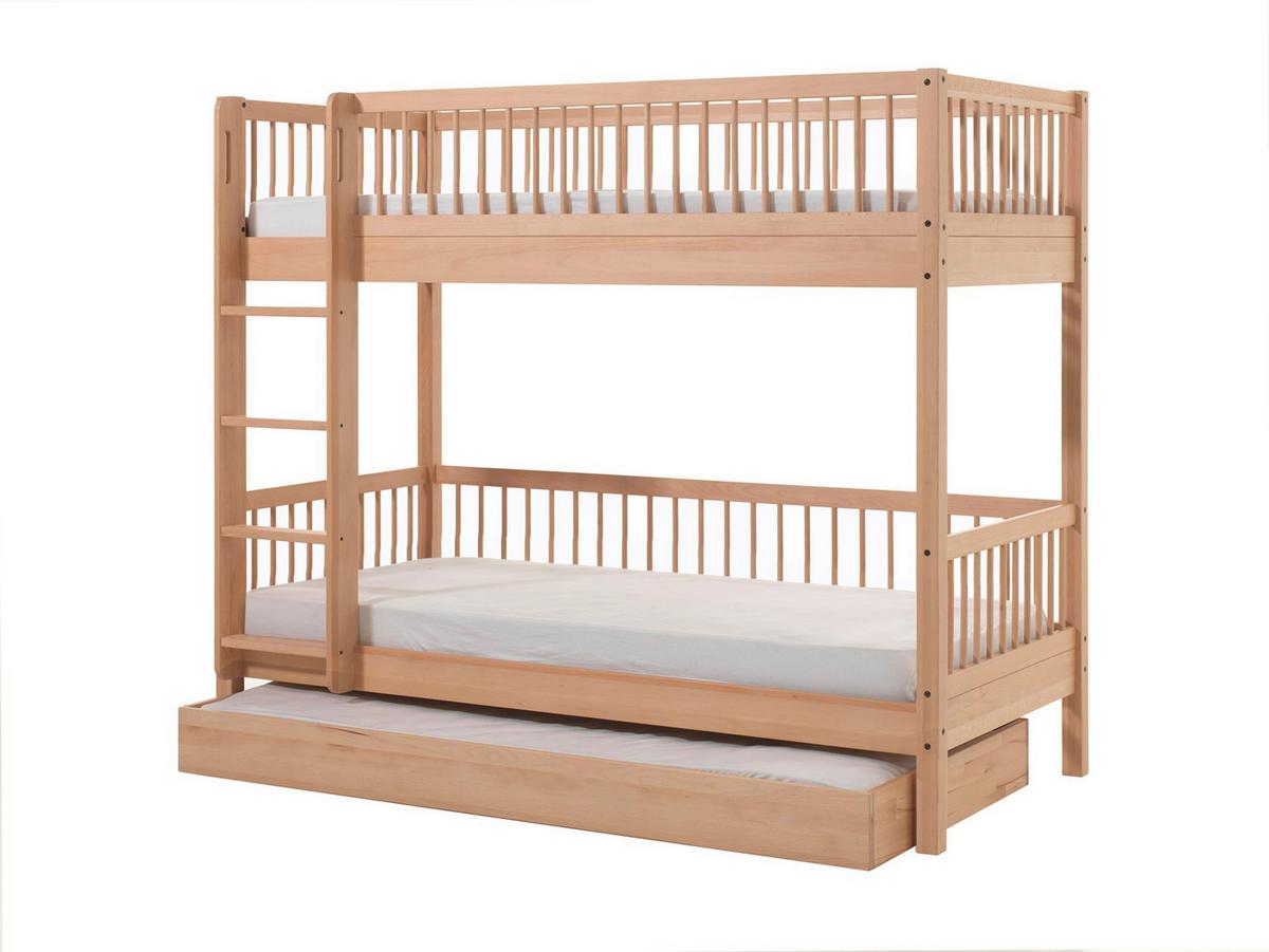 ETAGENBETT Kelci 2x90x200 Bettschublade Rausfallschutz Buche massiv - Buchefarben, Holz (90/200cm) - 58aufmkessel