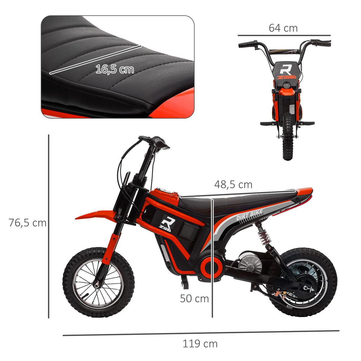 ELEKTRO Motorrad Kinder Elektromotorrad mit 24V 350W Motor, 8-16 KMH Rot - Rot, Kunststoff (119/64/76.5cm) - HOMCOM