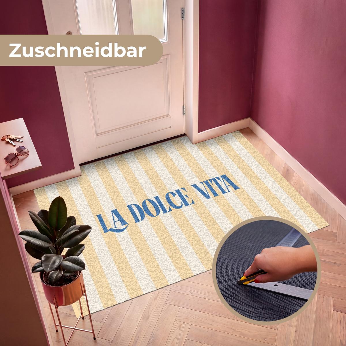 FUSSMATTE Blau – Gelb – Streifen – La Dolce Vita 180x120 cm - Hellgelb, Kunststoff (180/0.4cm) - MuchoWow
