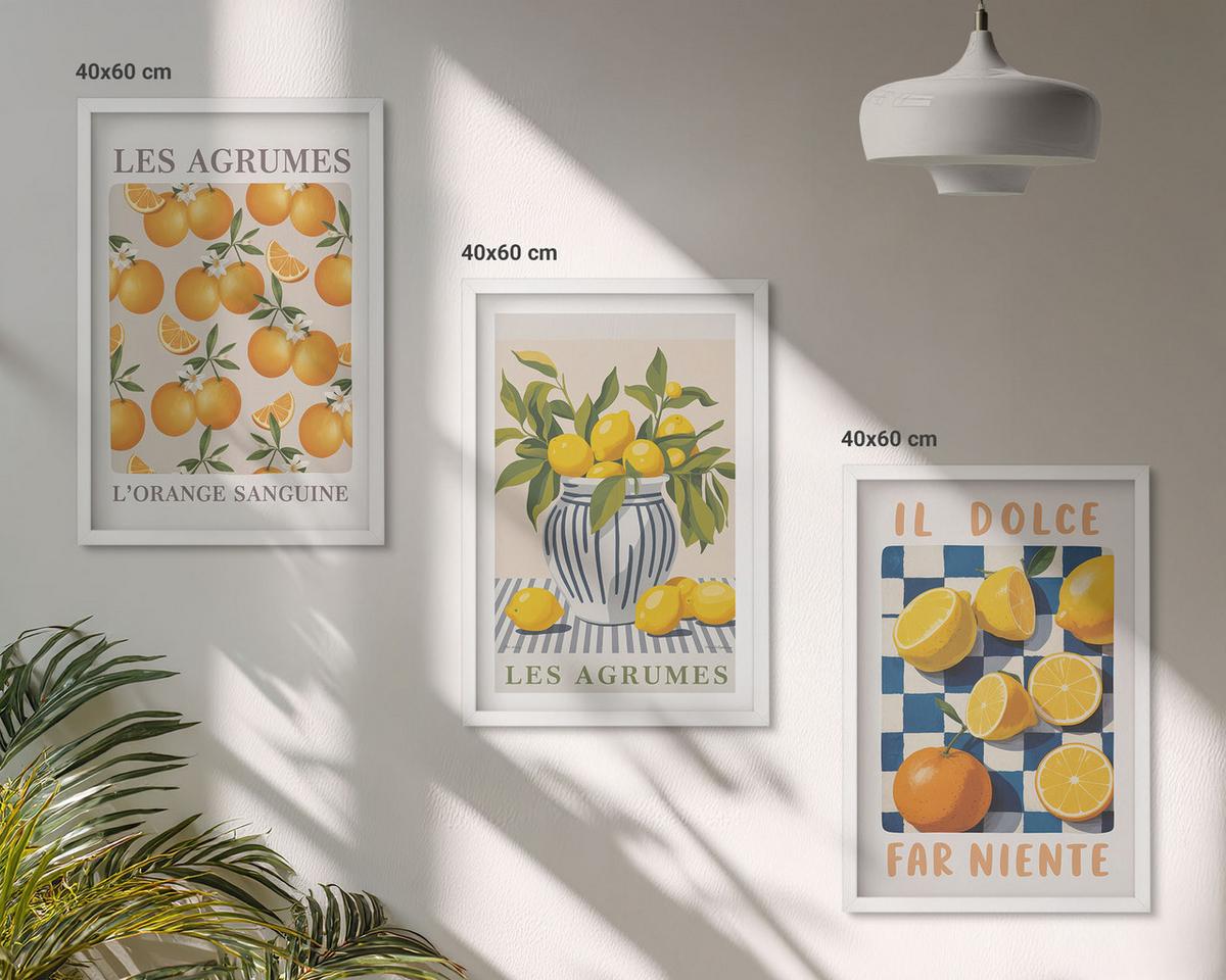 BILDER SET 3er Set - 40x60 cm Weißer Rahmen - Retro gelbe Zitrusfrüchte - Weiß, Kunststoff (40/60cm) - TULUP