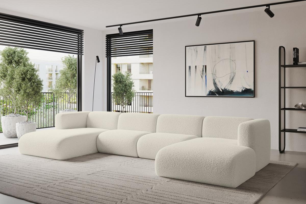 WOHNLANDSCHAFT MIRA-U2 408x179x70 Beige Bouclé - Kaschmir/Beige, Holzwerkstoff/Kunststoff (408/70/179cm) - ALTDECOR