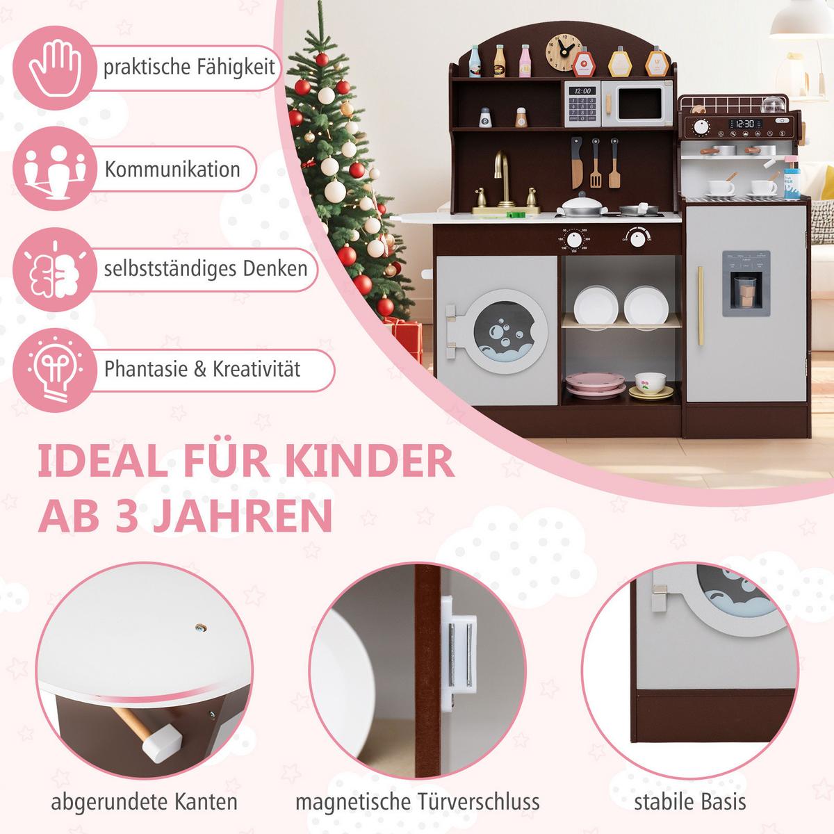 SPIELKÜCHE Braun - Braun, Holzwerkstoff (106/105/30cm) - COSTWAY