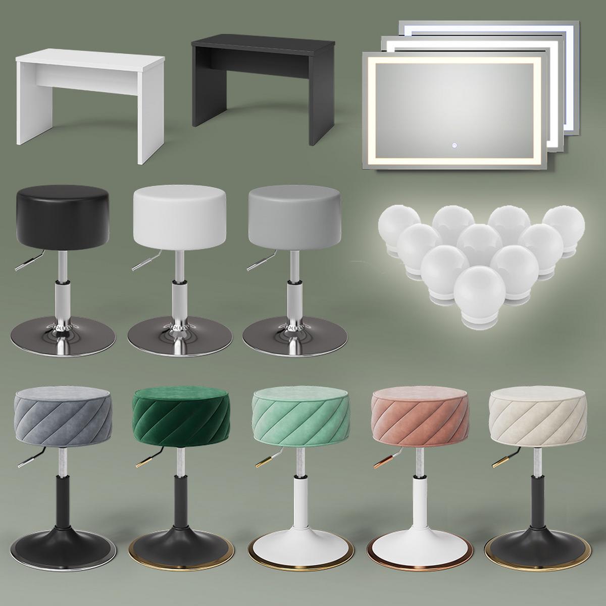SCHMINKTISCH-SET Imola Grau 90 cm mit Hocker - Grau, Holzwerkstoff (90/75/40cm) - Livinity®