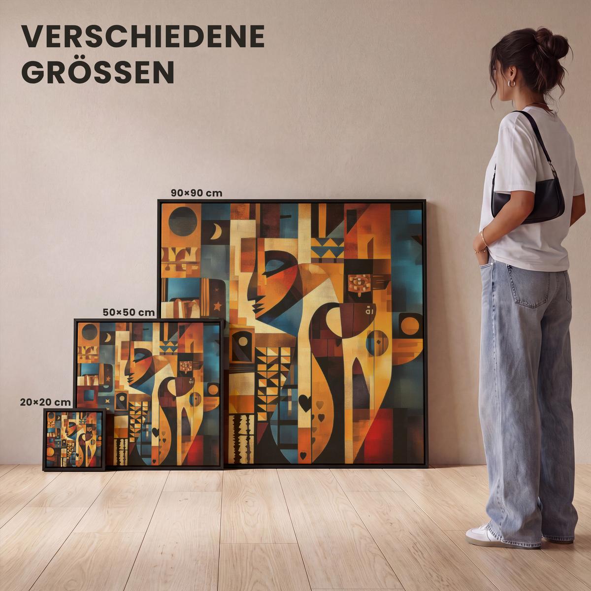 LEINWAND Bilder mit Rahmen - Figuren - Abstrakt - Symbole - 50x50 - Terracotta, Textil (50/50cm) - MuchoWow