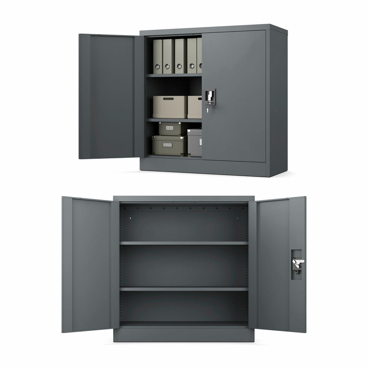AKTENSCHRANK Metallkommode Metallschrank mit Schloss für Büro Akten und Dokumente Anthrazit 90x90x40cm - Anthrazit, Metall (90/90/40cm) - Muralo