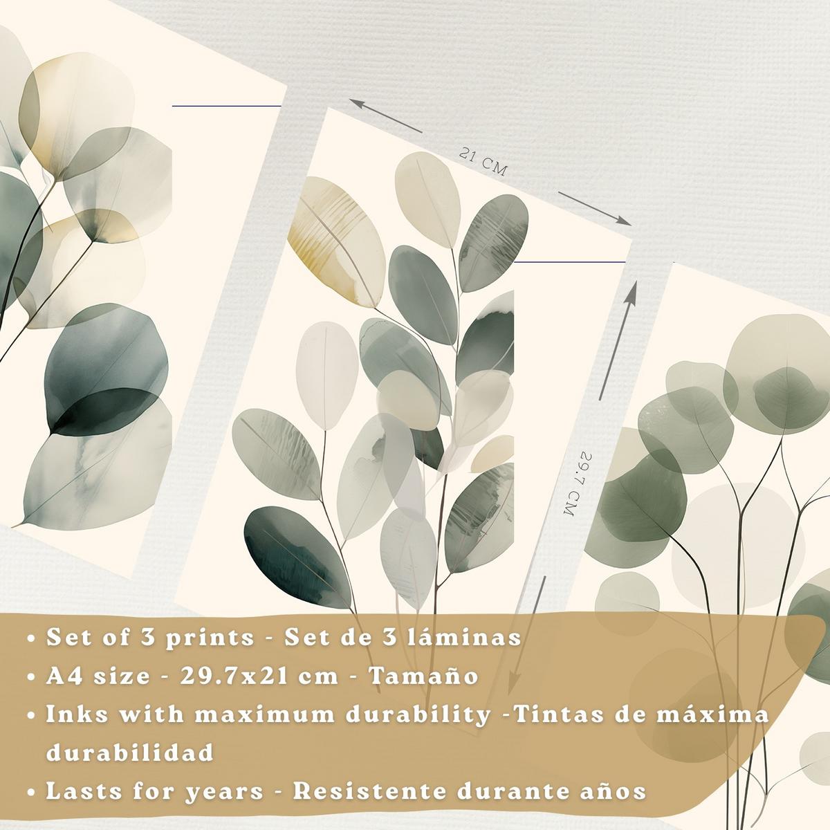POSTER 3er Bilder-Set Wandbilder Pflanzen Minimalistisch modern Wohnzimmer Deko, Schlafzimmer, Küche, Badezimmer Leichter Holzrahmen A4 - Beige, Papier (29.7/1/21cm) - Nacnic