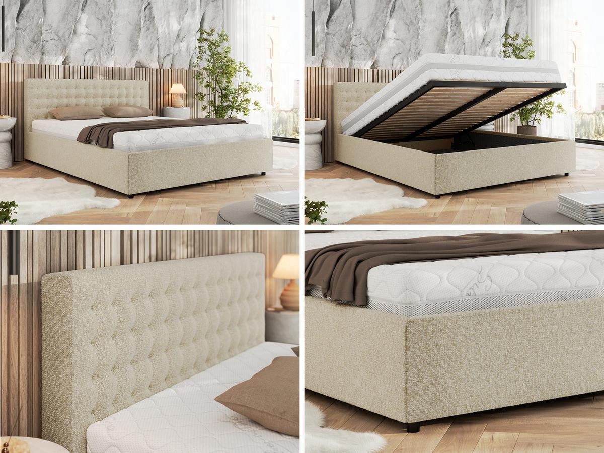 POLSTERBETT PAVO CLASSIC 160/200 - Creme Strukture - Multipocket-Matratze - Creme, Textil (160/200cm) - MKS