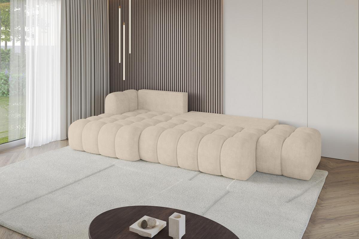 ECKSOFA mit Schlaffunktion Ottomane Links OLEA-L2 321x164x75 Beige Velours - Sandfarben/Schwarz, Holzwerkstoff/Kunststoff (321/164cm) - ALTDECOR