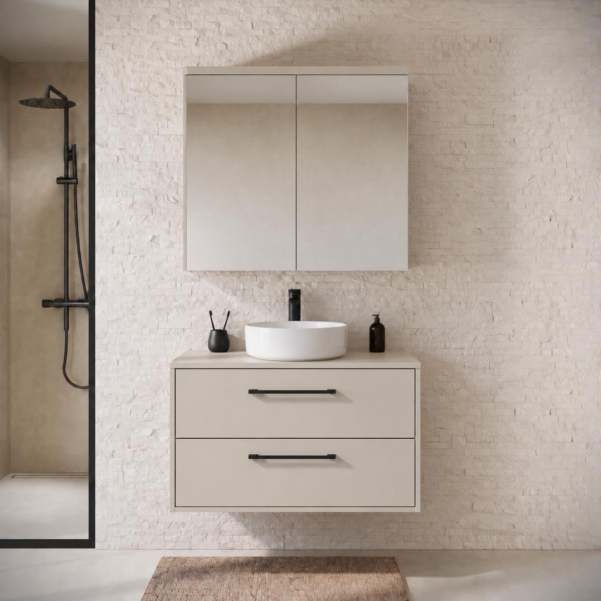 BADMÖBEL-SET Florence 2 Teile Cashmere - 80 x 46 x 46 cm - Kaschmir, Holz (80/46/46cm) - Badplaats