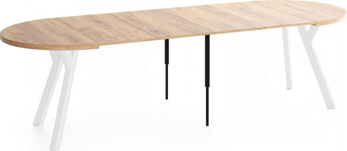 ESSTISCH Vero Weiß rund ausziehbar verlängerbar, Eiche Braun 100-300/100/77 cm - Eiche Wotan/Weiß, Holz/Holzwerkstoff (100/300/76.5cm) - WFL GROUP