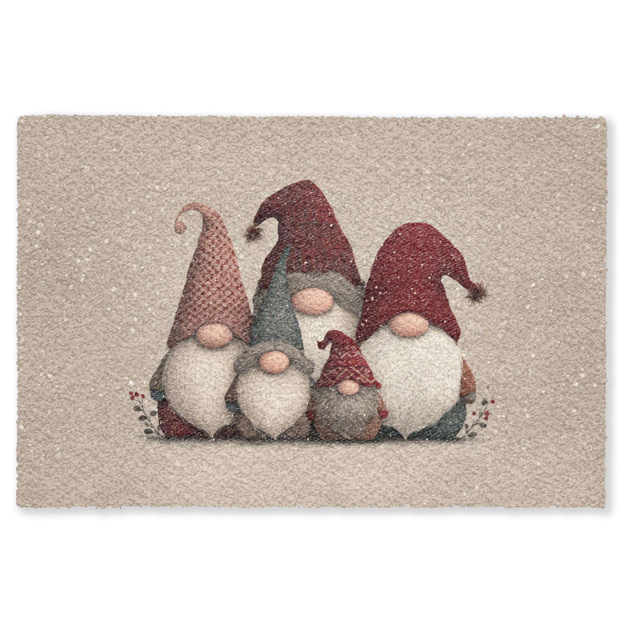 FUSSMATTE Wichtel - Weihnachten - Schnee - Zipfelmützen Türmatte 60x40 cm - Beige, Kunststoff (60/0.4cm) - MuchoWow