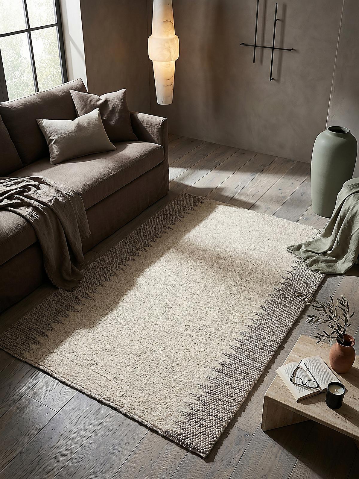 WOLLTEPPICH handgewebt MEDWAY, mit Bordüre, Beige, 80 x 150 cm - Beige, Textil (150/80cm) - KADIMA DESIGN
