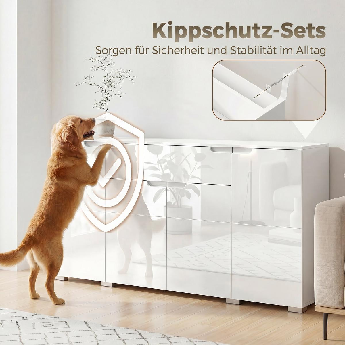 SIDEBOARD MDF Weiß Hochglanz - Weiß Hochglanz, Holzwerkstoff (40/80/180cm) - HOMCOM
