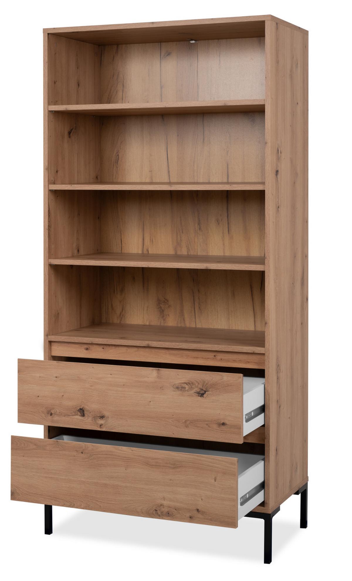 REGALSCHRANK Eiche Artisan 78 x 165 cm, Regal mit 2 Schubladen - Schwarz/Eiche Artisan, Holzwerkstoff/Metall (77.5/165/40cm) - Furn.Design