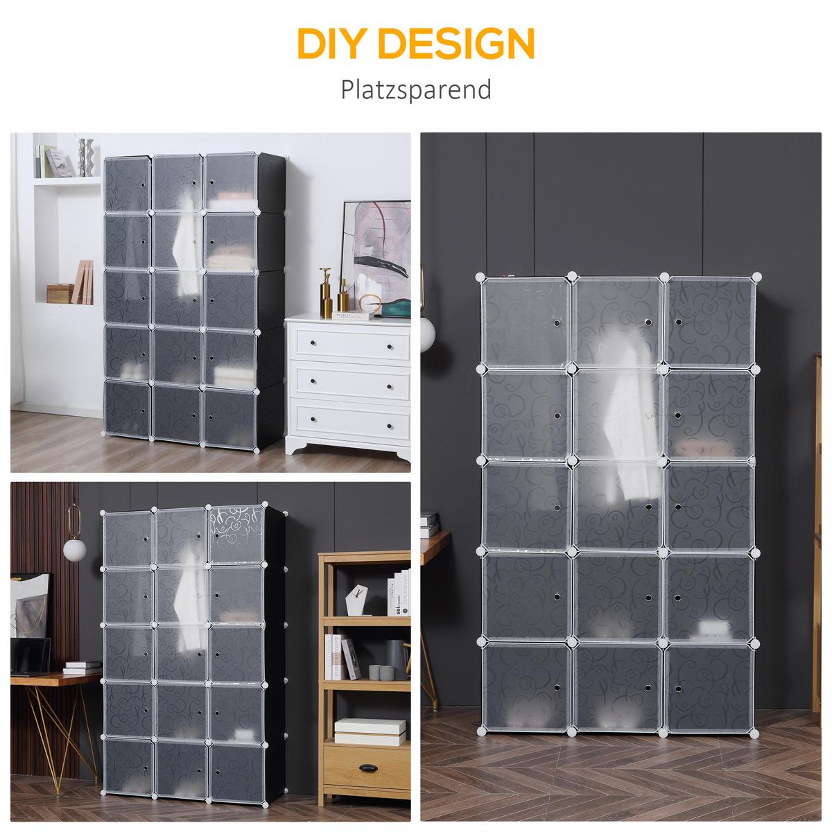 KLEIDERSCHRANK mit 2 große und 9 kleinen Würfeln, Schwarz, 111 x 47 x 183 cm - Schwarz, Metall (47/183/111cm) - HOMCOM