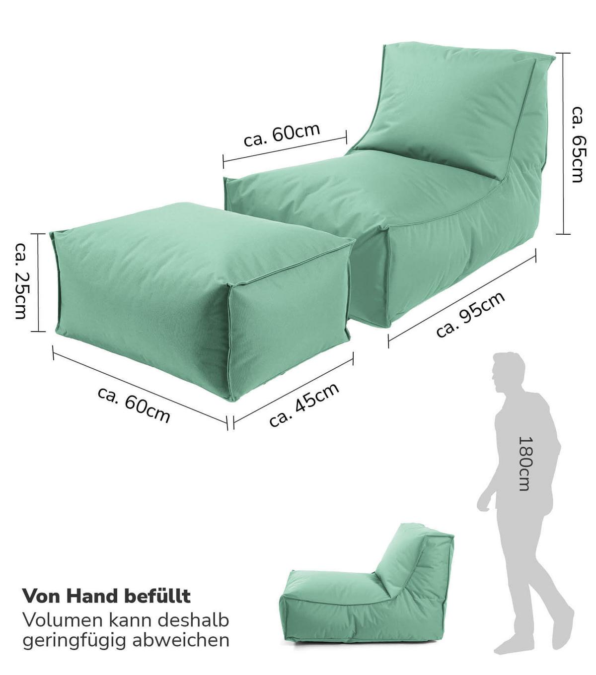 OUTDOOR SITZSACK mit Hocker und Hülle Der Sundowner - Mintgrün, Textil (60/65/95cm) - Mokebo