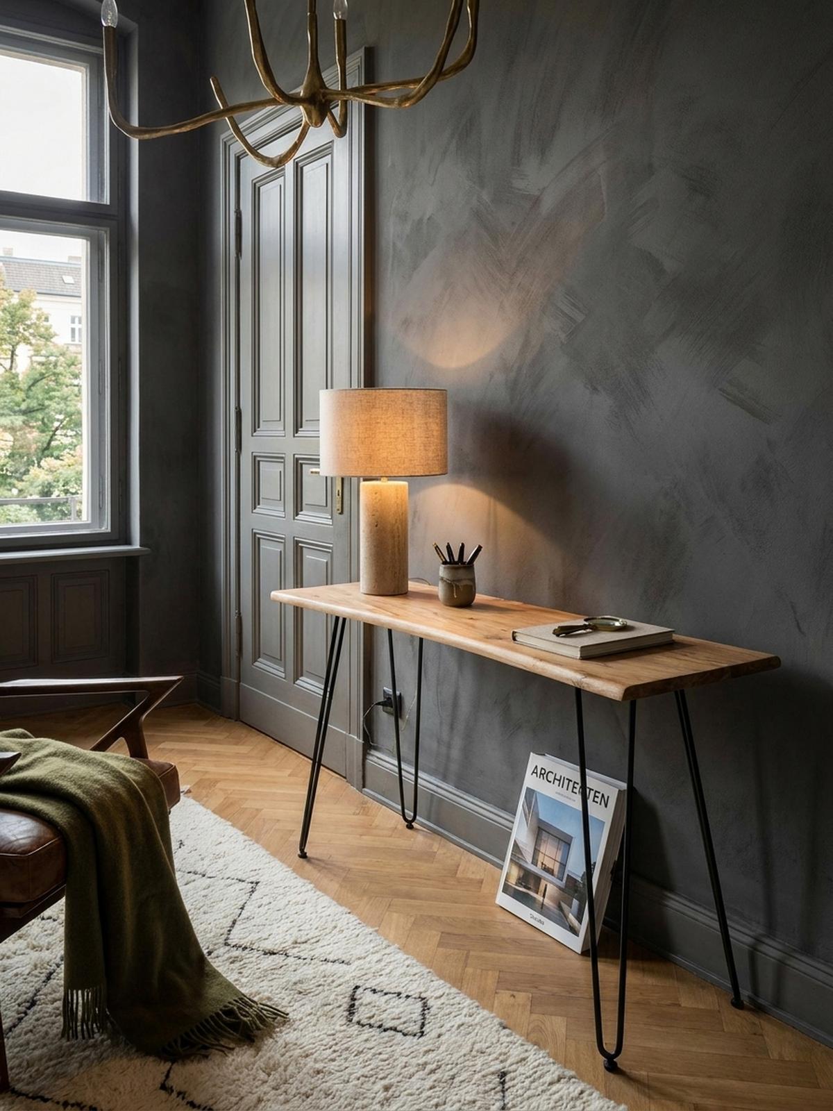 SCHREIBTISCH – Massivholz/Metall, 150x36x75 cm, Baumkante, Haarnadelbeine - Schwarz/Akaziefarben, Holz/Metall (36/150/75cm) - KADIMA DESIGN