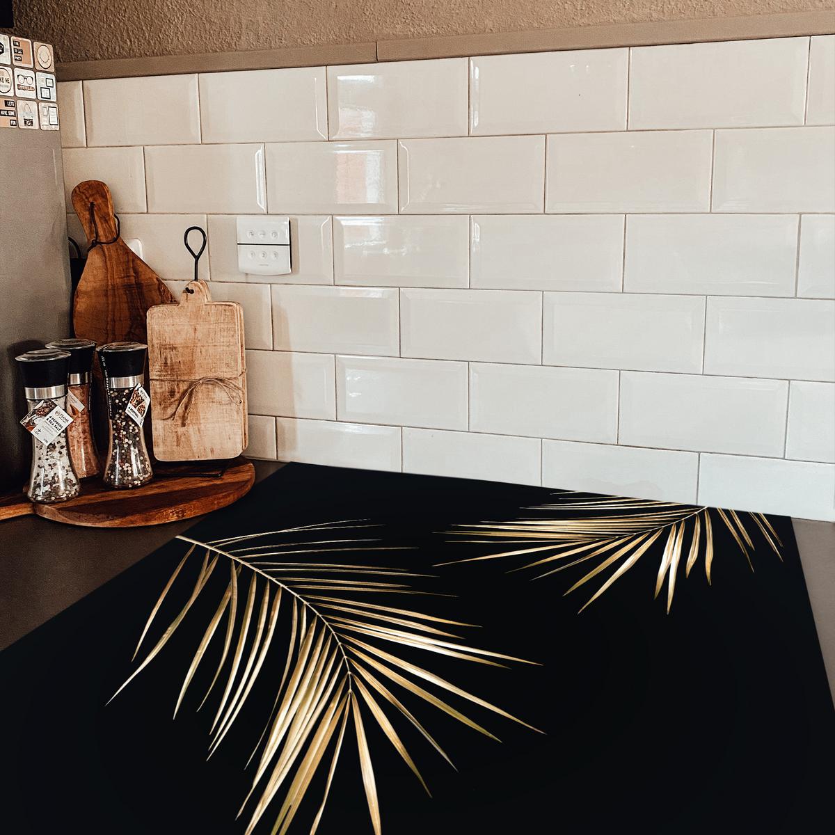 HERDABDECKPLATTE Blätter - Pflanzen - Gold - Schwarz - Luxus Induktionsmatte 78x78 cm - Goldfarben, Kunststoff (78/78/0.2cm) - MuchoWow