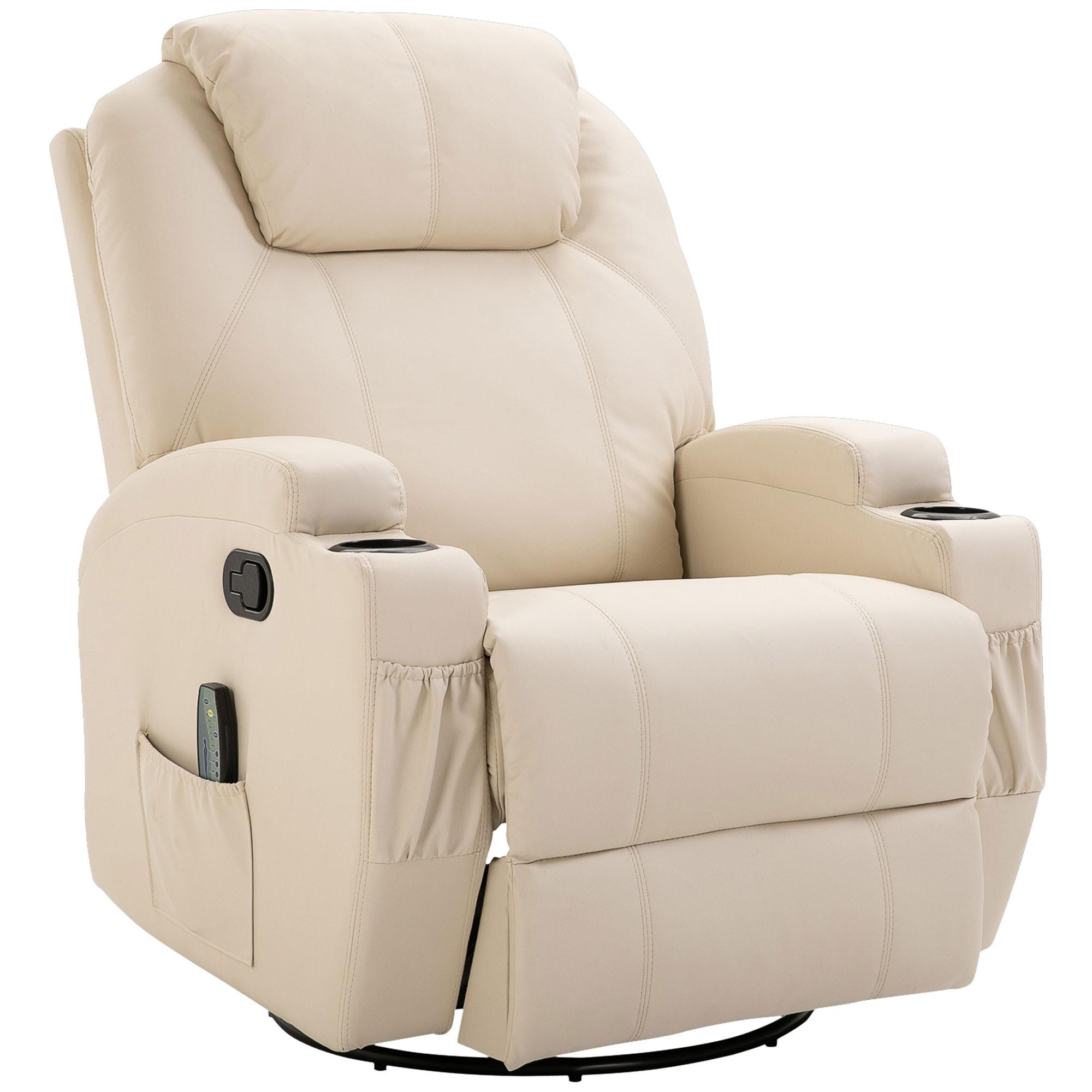 MASSAGESESSEL Fernsehsessel Elektrisch Relaxsessel 5 Massage-Modi Cremeweiß - Creme/Schwarz, Leder/Metall (92/109/84cm) - HOMCOM
