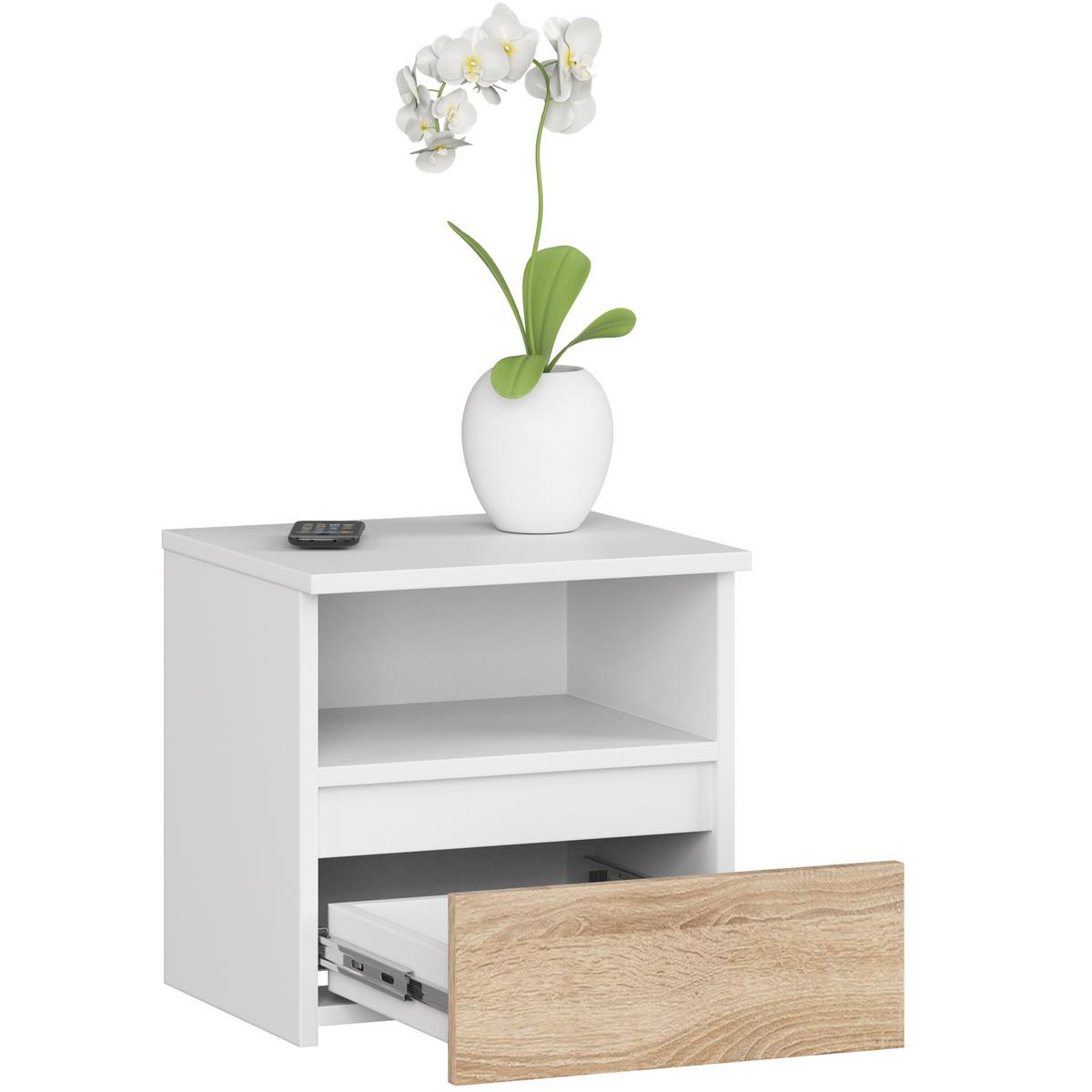 NACHTTISCH Weiß, Eiche Sonoma 40/40/35 - Weiß, Holzwerkstoff (40/40/35cm) - RAUMHIRSCH FURNITURE