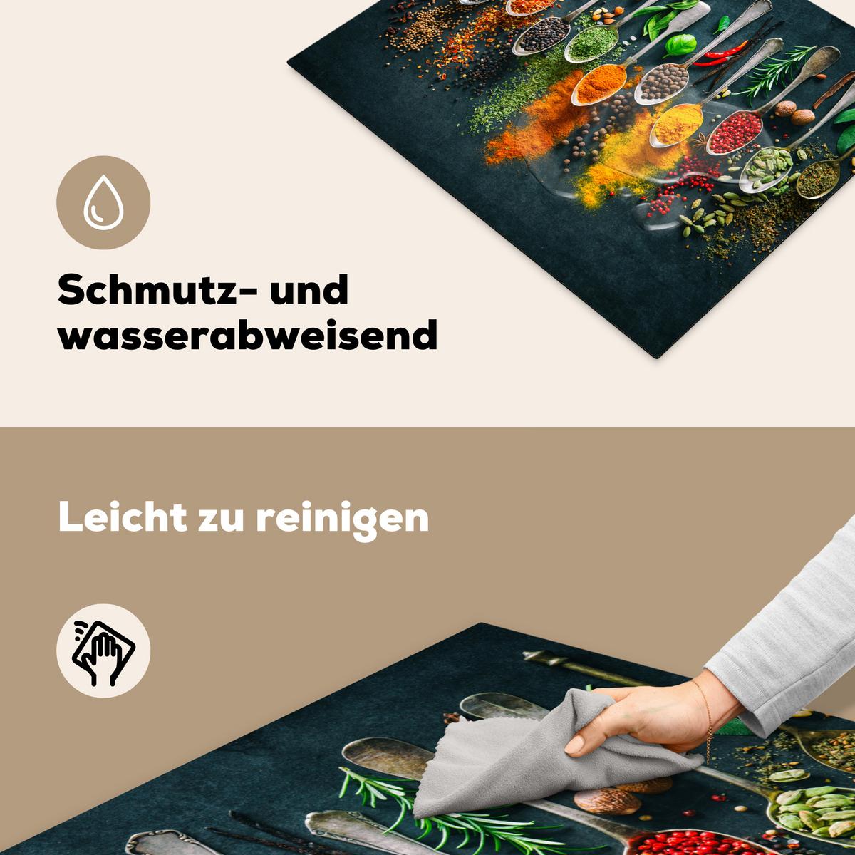 HERDABDECKPLATTE Kräuter - Gewürze - Löffel Herdabdeckung Induktionsfeld 65x52 cm - Multicolor, Kunststoff (65/52/0.2cm) - MuchoWow