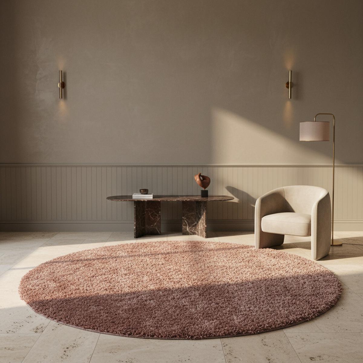 TEPPICH Hochflor SPREE in Rosa, einfarbig, Ø 200 cm - Rosa, Textil (200/200cm) - KADIMA DESIGN