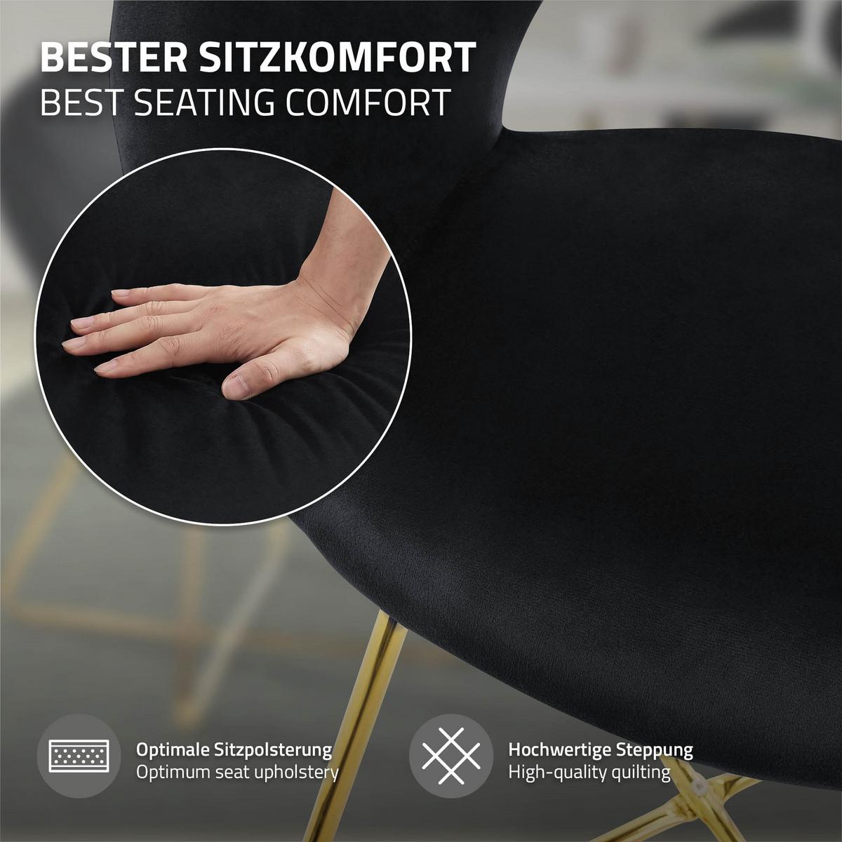ESSZIMMERSTUHL Schwarz Samt - Goldfarben/Schwarz, Metall (53/77/64cm) - ML-DESIGN