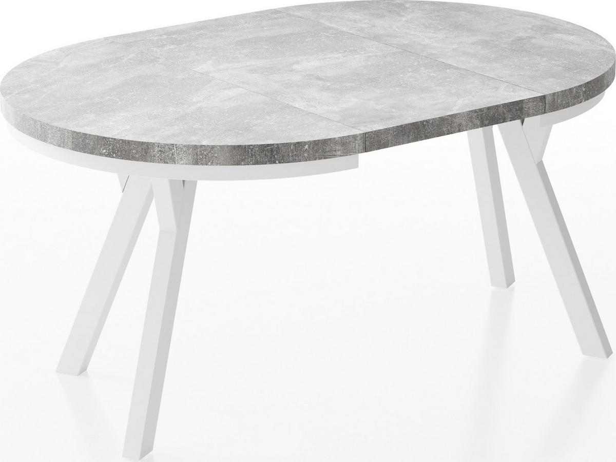 ESSTISCH Lume Weiß runder ausziehbarer, Grauer Beton 100-150/100/76 cm - Hellgrau/Weiß, Holz/Holzwerkstoff (100/150/76cm) - WFL GROUP