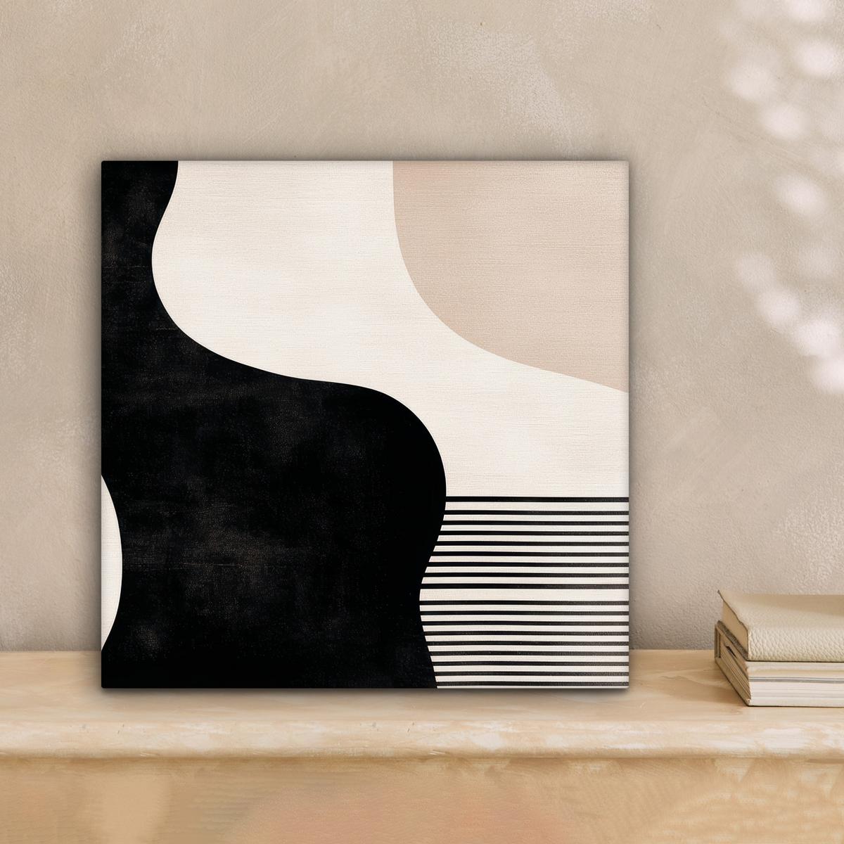 LEINWANDBILD Abstrakt - Japandi - Beige - Modern Deko Wohnzimmer 20x20 cm - Schwarz, Textil (20/20cm) - MuchoWow