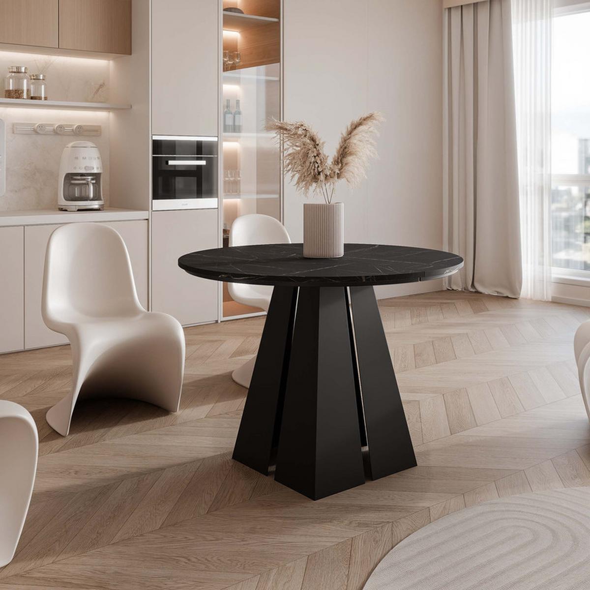 AUSZIEHTISCH FORTE 120/76 cm, Schwarz / Grigia Pietra (Steingrau) - Schwarz/Grau, Holzwerkstoff/Metall (120/120/76cm) - Idohome