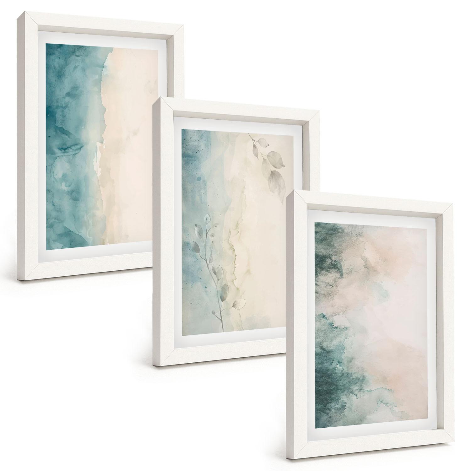 BILDER SET 3er Set - 20x30 cm Weißer Rahmen - Minimalismus auf Aquarellleinwand - Weiß, Kunststoff (20/30cm) - TULUP