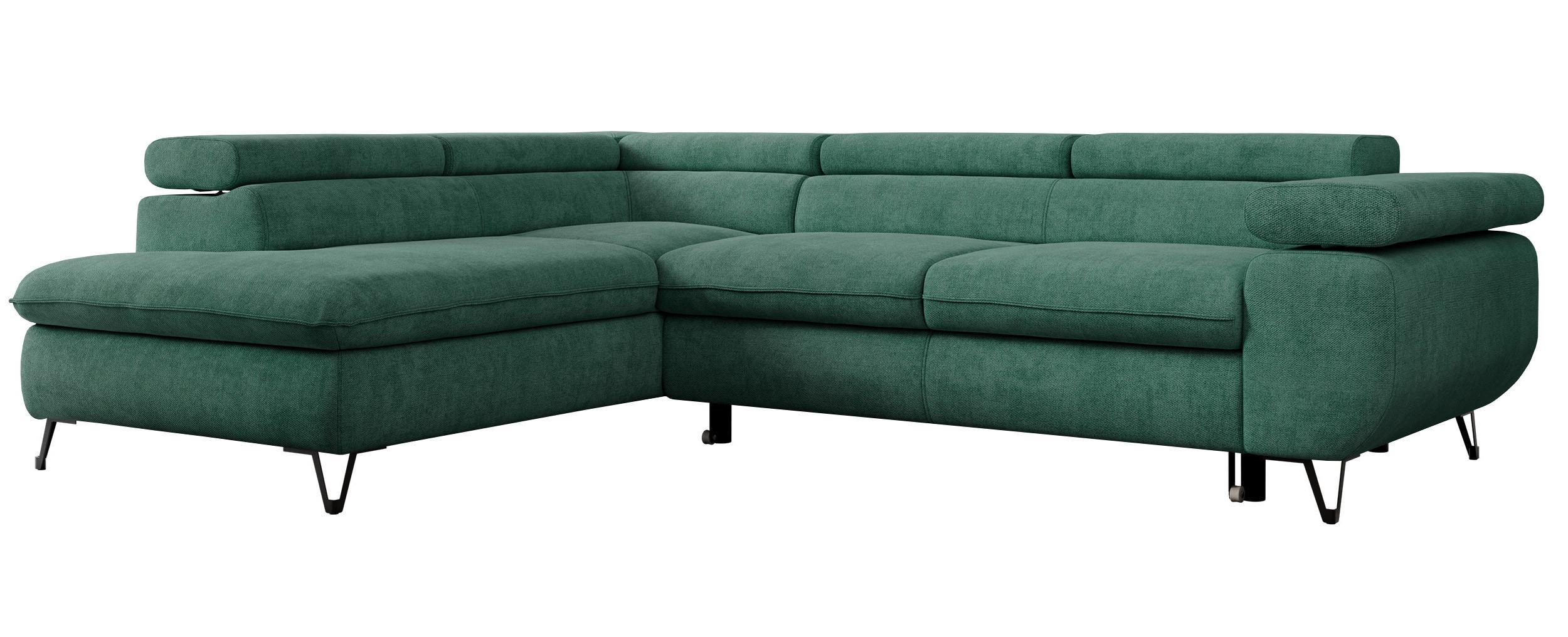 ECKSOFA PEDRO L Grün Struktur - Links Seite - Schwarz/Grün, Textil/Metall (208/273cm) - MKS