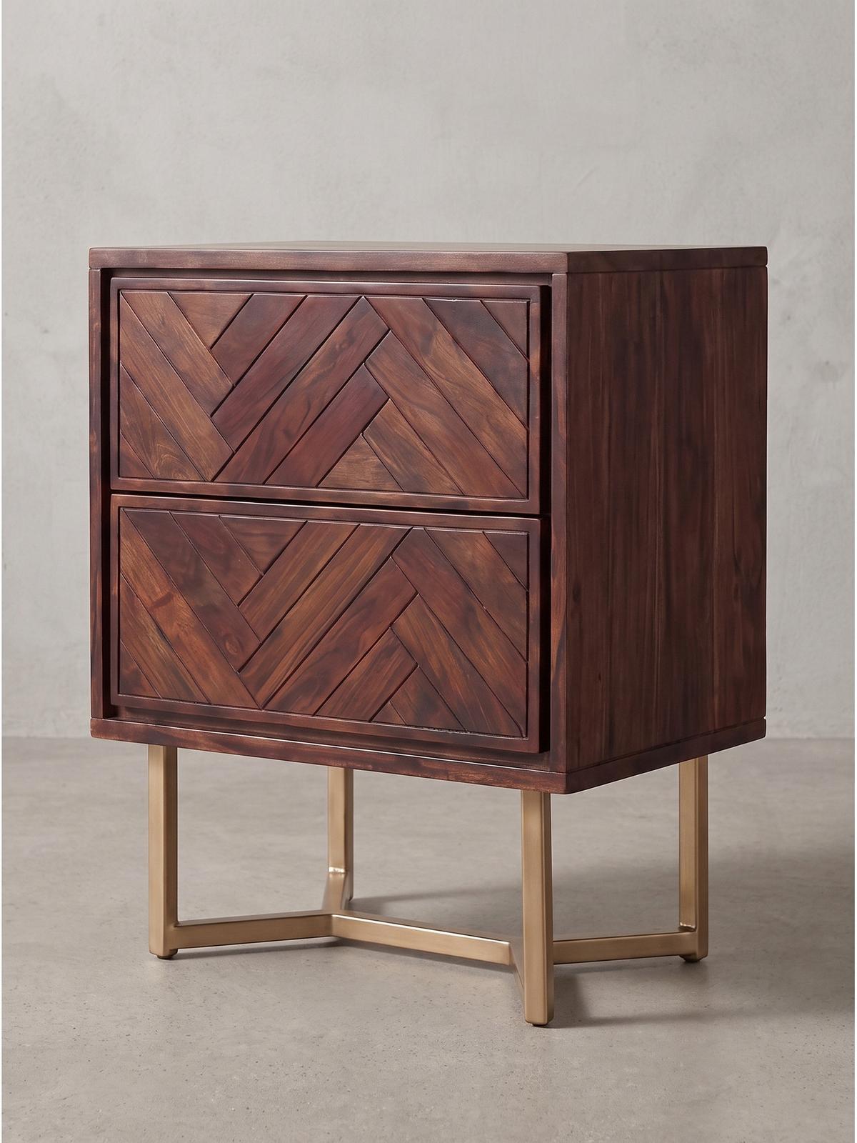 NACHTKONSOLE ORBIGO, Akazie Massivholz, Dunkelbraun, 45 x 40 x 57 cm - Goldfarben/Braun, Holz/Metall (45/57/40cm) - KADIMA DESIGN