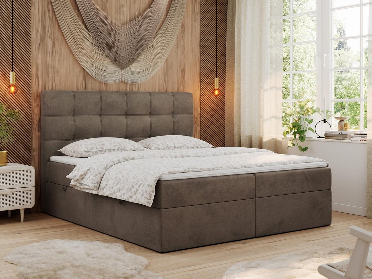 BOXBETT ERNI 160/200 - Braun Velvet - H4 - Braun, Holz/Textil (160/200cm) - MKS