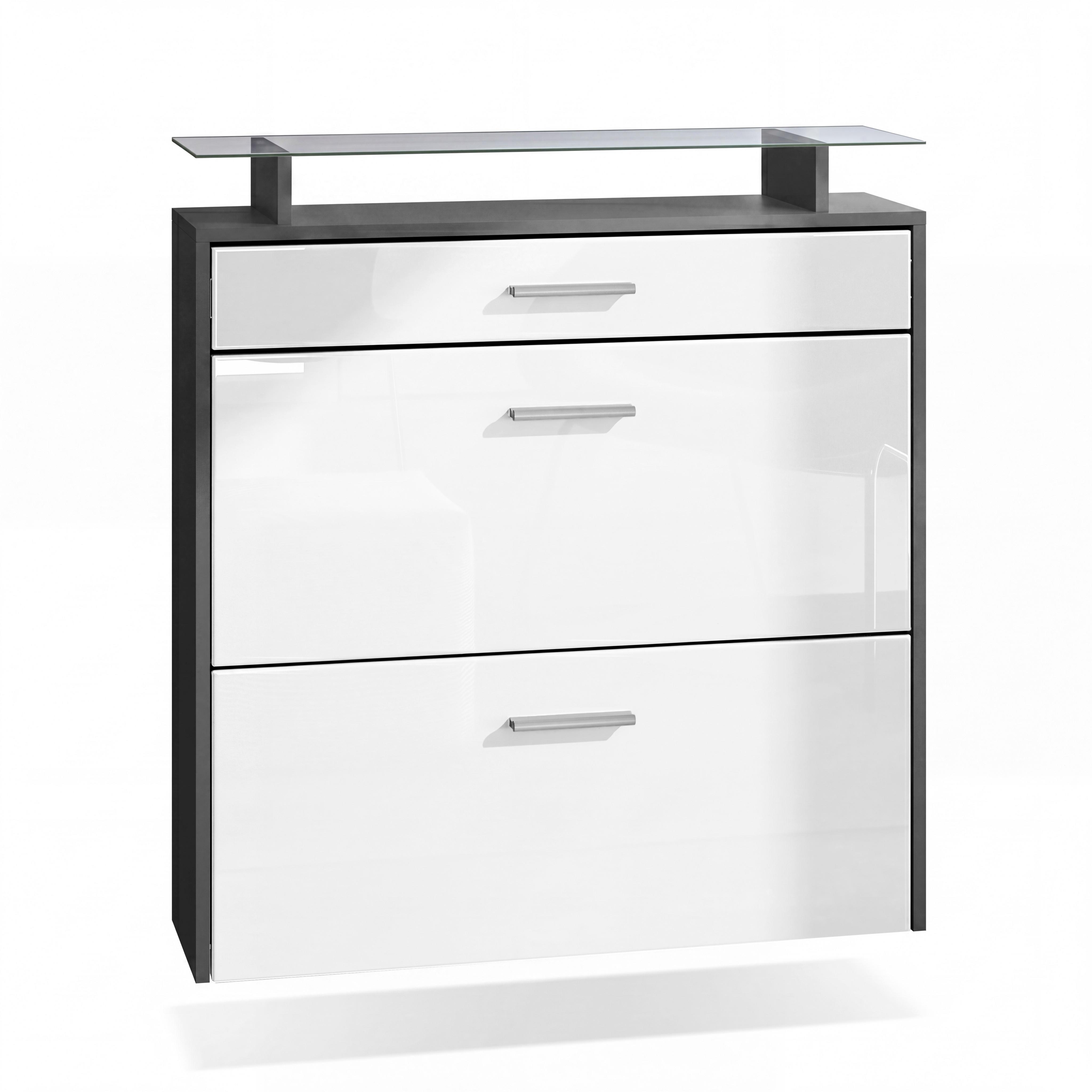 SCHUHSCHRANK Malea Fronten in Weiß Hochglanz - Weiß Hochglanz, Holzwerkstoff (89/96/23cm) - Vladon