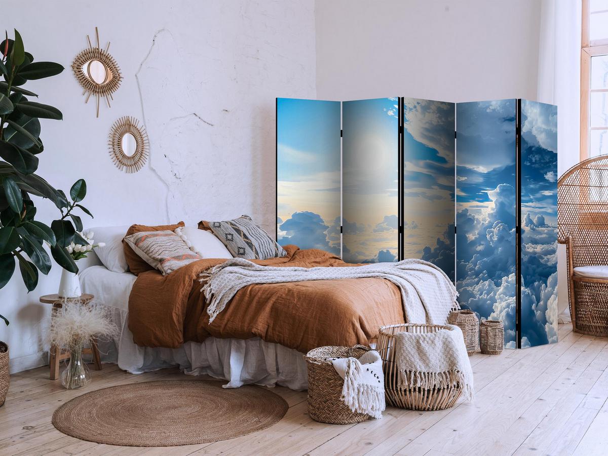 PARAVENT Beidseitig Bedruckter 5-tlg 225x172 cm Sonne Himmel und Wolken - Blau, Holz/Textil (225/172/3cm) - Muralo