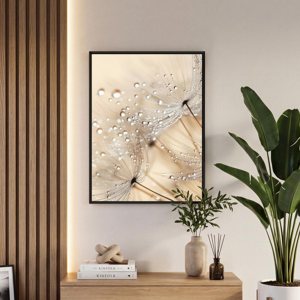LEINWAND Bilder mit Rahmen - Löwenzahn - Abstrakt - Natur - Beige - 60x80 - Braun, Textil (60/80cm) - MuchoWow