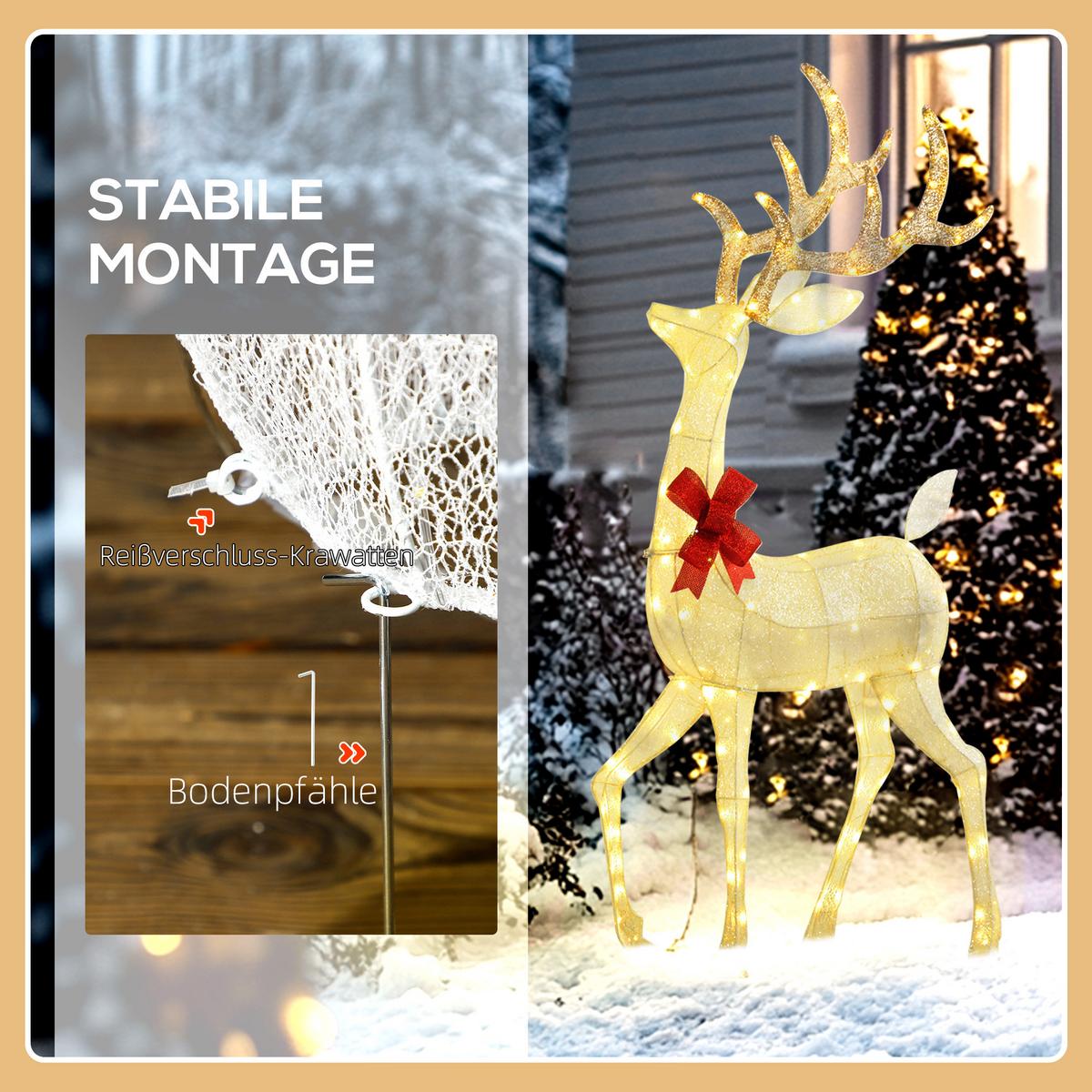 3ER Set LED Rentier, Weihnachtsdeko mit 283 warmweißen Lichtern Stahlrahmen - Silberfarben, Kunststoff (37/134/64cm) - Outsunny