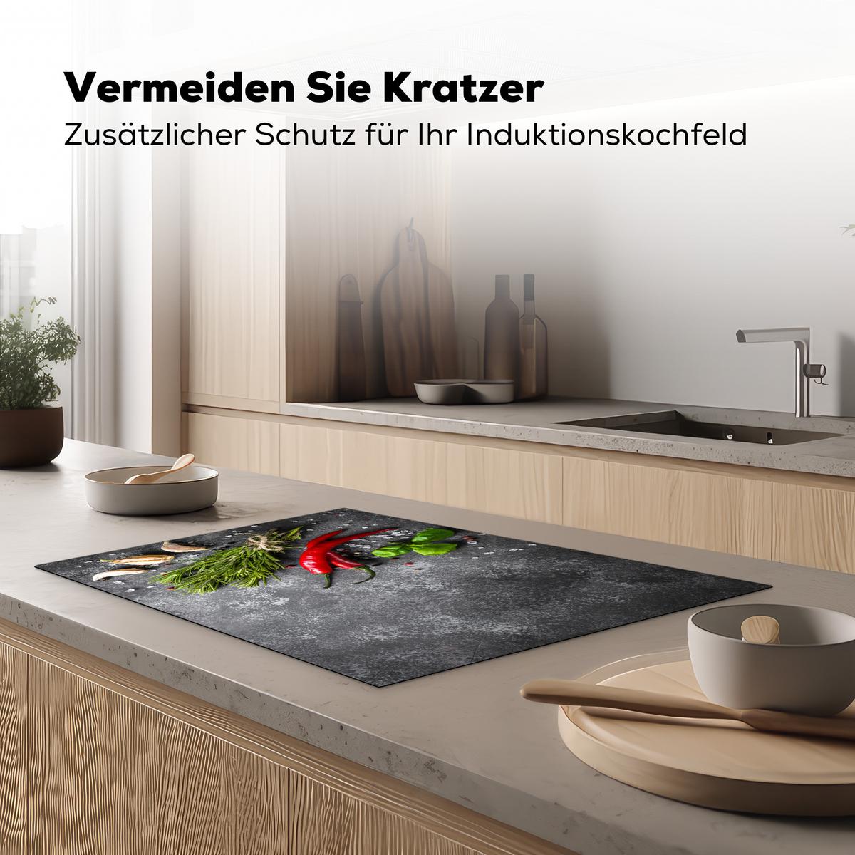 HERDABDECKPLATTE Pfeffer - Kräuter - Gewürze - Beton Ceranfeldabdeckung 76x51.5 cm - Rot, Kunststoff (76/51.5/0.2cm) - MuchoWow
