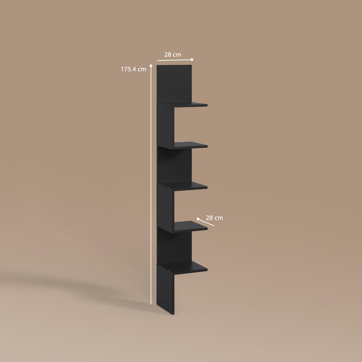 ECKREGAL Vesuvio Schwarz 28 x 175.4 cm mit 5 Fächern - Schwarz, Holzwerkstoff (28/175.4/28cm) - Livinity®